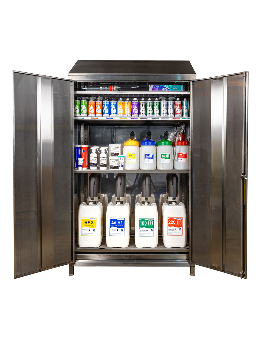 Lockable lubricant storage cabinets